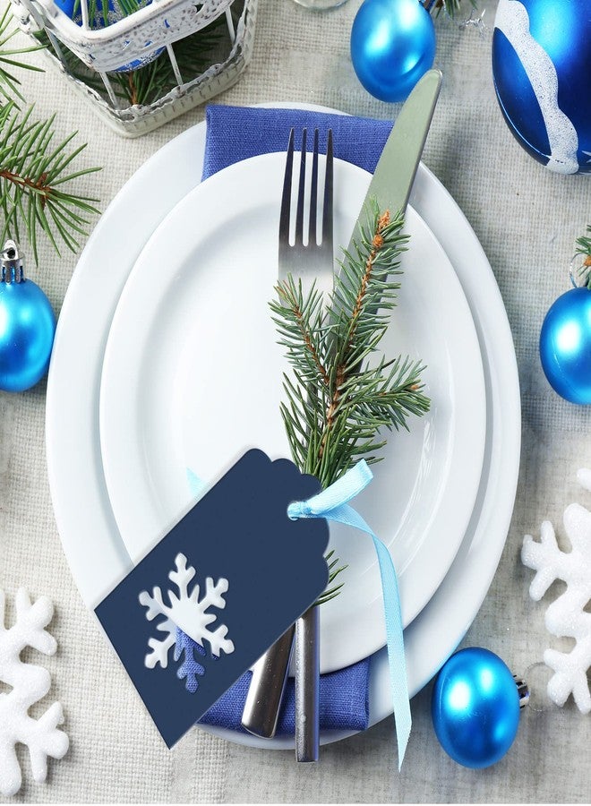 Whaline 120Pcs Winter Paper Gift Tags Blue Snowflake Present Tags with 98Ft Twine Rope Xmas Kraft Paper Hanging Label Name Tags for Gift Party Favor Wrapping Decoration - Image 4